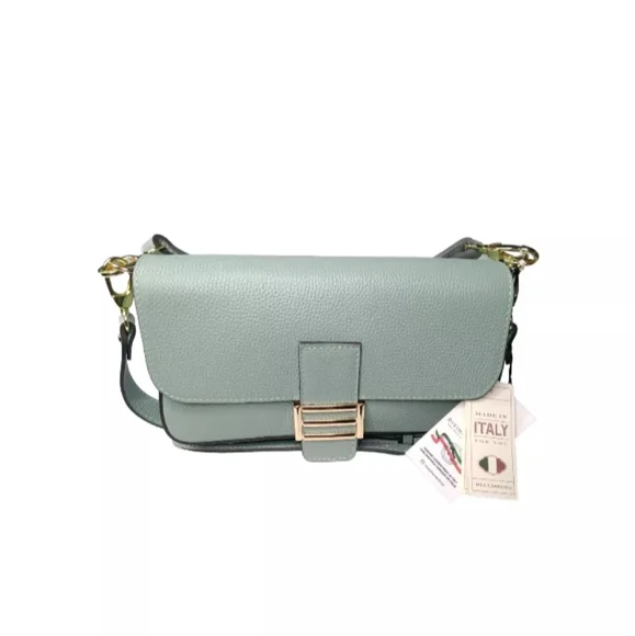 DIVINA FIRENZE Made In Italy Leather Baquette Flap Over Shoulder Crossbody Bag